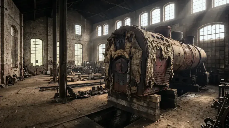 An old roundhouse shop, where railroad workers met asbestos and other cancer-causing exposures